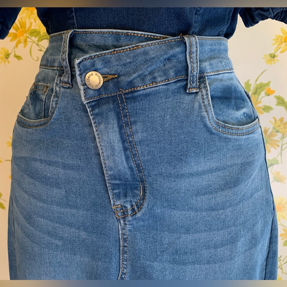 Vinizbena crossover waist slit front stretchy denim skirt size M - Picture 11 of 12